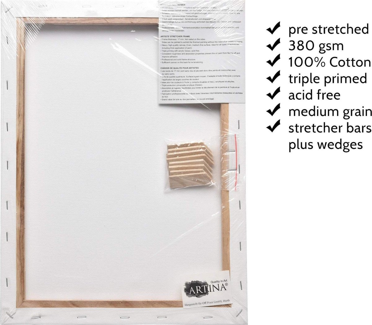Artina FSC® Schildersdoeken 3D Premium - 40x50 cm - 3 stuks - Voorgerekte Doeken Wit met FSC® Houten Kaders Stabiele Voorbehandelde Canvas Schildersdoek 380g/m138