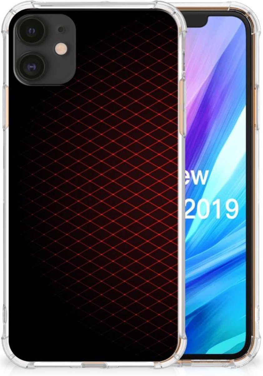 Apple iPhone 11 Doorzichtige Silicone Hoesje Geruit Rood