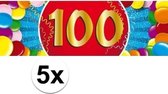 5x 100 Jaar leeftijd stickers 19 x 6 cm - 100 jaar verjaardag/jubileum versiering 5 stuks