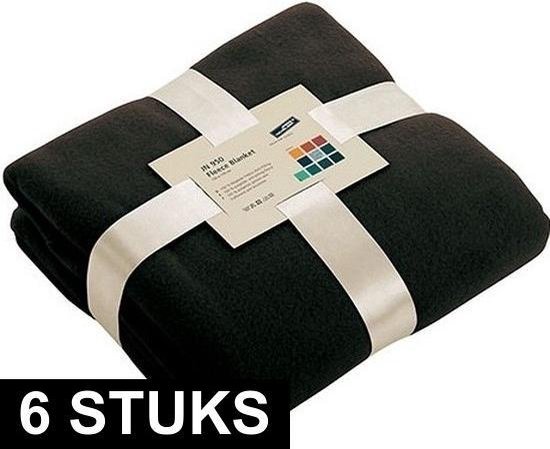 6x Fleece dekens/plaids zwart 130 x 170 cm - Woondeken - Fleecedekens