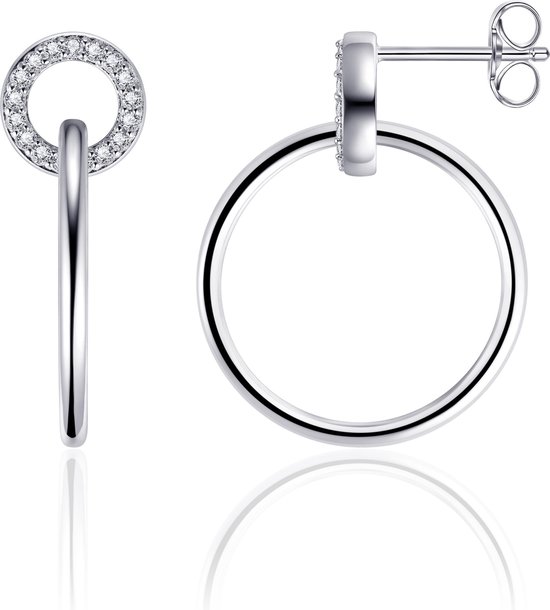 Jewels Inc. - Oorstekers Cirkel gezet met Zirkonia en met Oorringen - 9mmØ - 20mmØ - Gerhodineerd Zilver 925