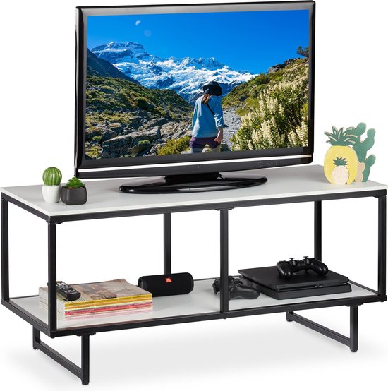 Ploeg Dom drijvend Relaxdays tv meubel wit - televisietafel - tv tafel - houtlook - tv  dressoir - 2 vakken | bol.com