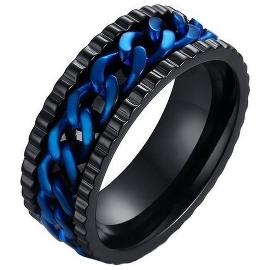 Stiptheid media Grootste LGT Jewels edelstaal heren ring Cuban Link Zwart Blauw-19mm | bol.com