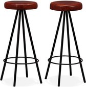 Barkruk (INCL anti kras viltjes) Bruin Echt Leer 2 STUKS / Bar kruk / Hoge Stoel / Bar stoeltje / Bar krukje / Fauteuil / Lounge Stoel