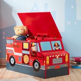 Teamson Kids Houten Speelgoed Opslag Voor Kinder - Kinderslaapkamer Accessoires - Brandweerman Ontwerp
