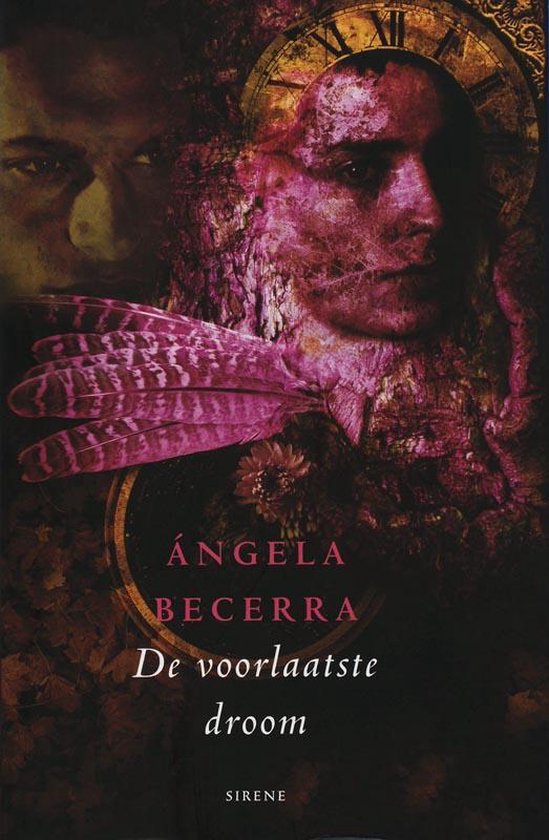 Boekomslag van 'De Voorlaatste Droom' met een collage van gezichten, klok en veren.