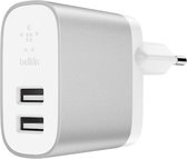 Belkin Boost Charge Universele 2-poorts oplader voor thuis - 4.8A - Zilver, Wit