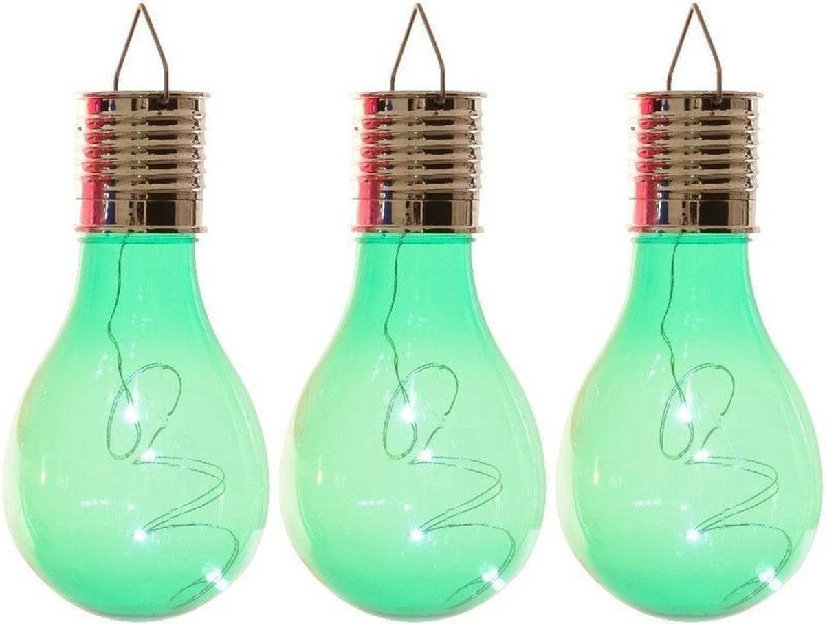 3x Buiten/tuin LED groen lampbolletje/peertje solar verlichting 14 cm - Tuinverlichting - Tuinlampen - Solarlampen zonne-energie - Lumineo