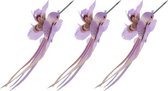 3x Paarse kolibrie vogels decoratie 15 cm op clip - Woondecoraties home deco versiering