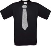 Stropdas t-shirt glitter zilver maat S zwart
