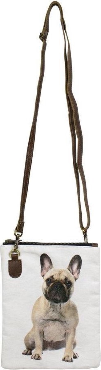 canvas crossbody tas langw. blond franse bulldog