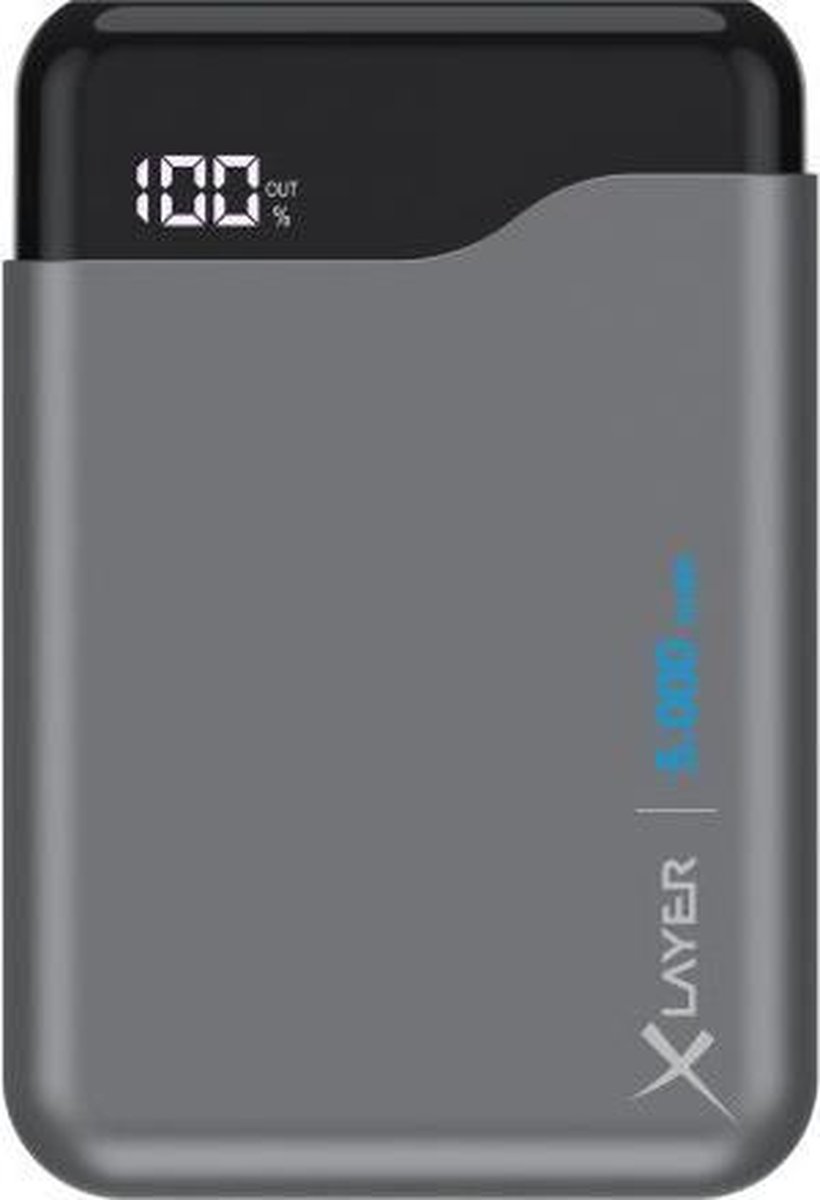 XLayer Xlayer Powerbank Micro PRO - 5000mAh powerbank LiPo - 2 x USB - 1 x USB-C input - zilver/zwart