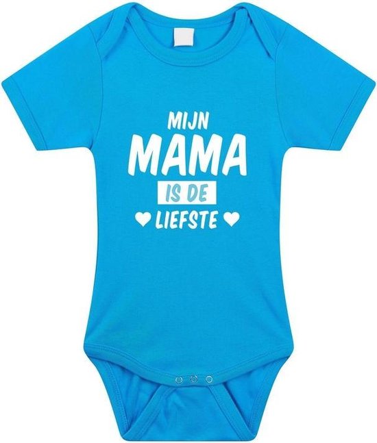 Mijn mama is de liefste tekst baby rompertje blauw jongens - Kraamcadeau - Babykleding 92