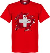 Zwitserland Ripped Flag T-Shirt - Rood - XL