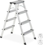 Relaxdays dubbele trap - huishoudtrap - trapladder - 150 kg - aluminium - inklapbaar