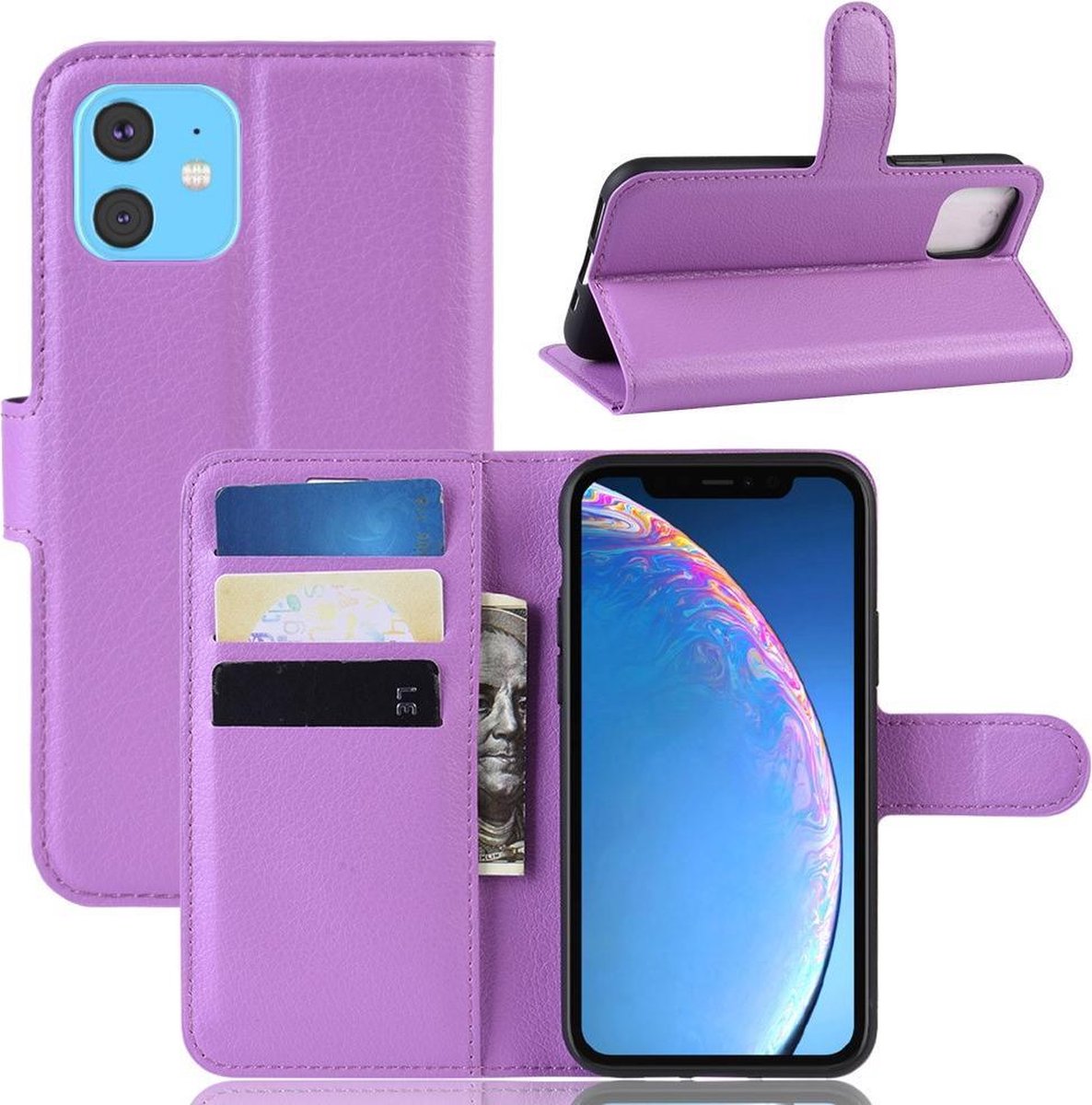 Book Case - Geschikt voor iPhone 11 Hoesje - Paars