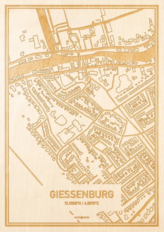 Kaart Giessenburg - Gegraveerde stadskaart Hood&Wood - Hout, A4 | bol.com