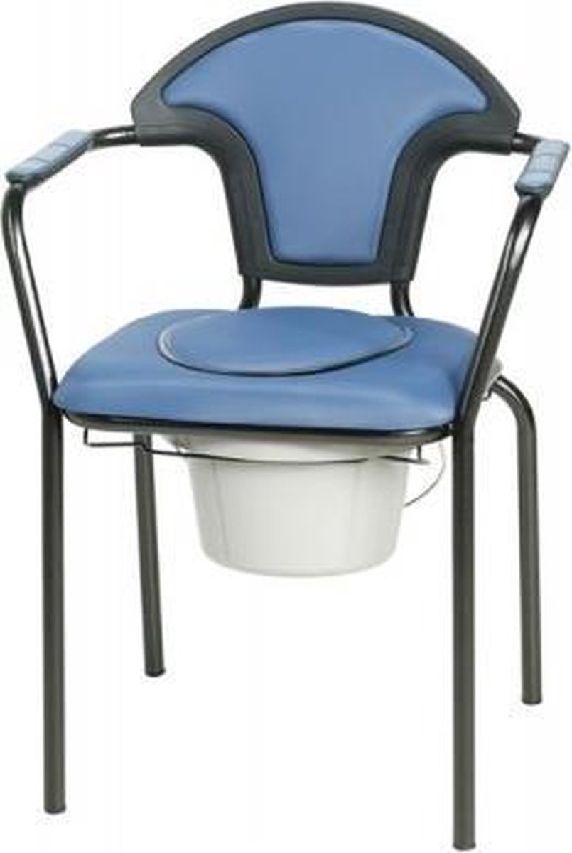 Toiletstoel blauw met comfortabele zitting en emmer met deksel - postoel - Herdegen