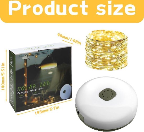 10 m Solar Camping Lichtsnoer, warm wit RGB outdoor campinglamp, buitenlichtketting met 13 verlichtingsmodi, opladen via zonne-energie en USB, 130 leds, draagbare campinglamp voor camping, tuin en