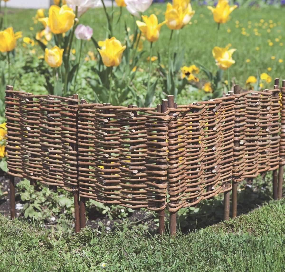 Bloembedomheining - weidehek 100 x 20/35 cm naturel - tuinomheining gazonrand palissade