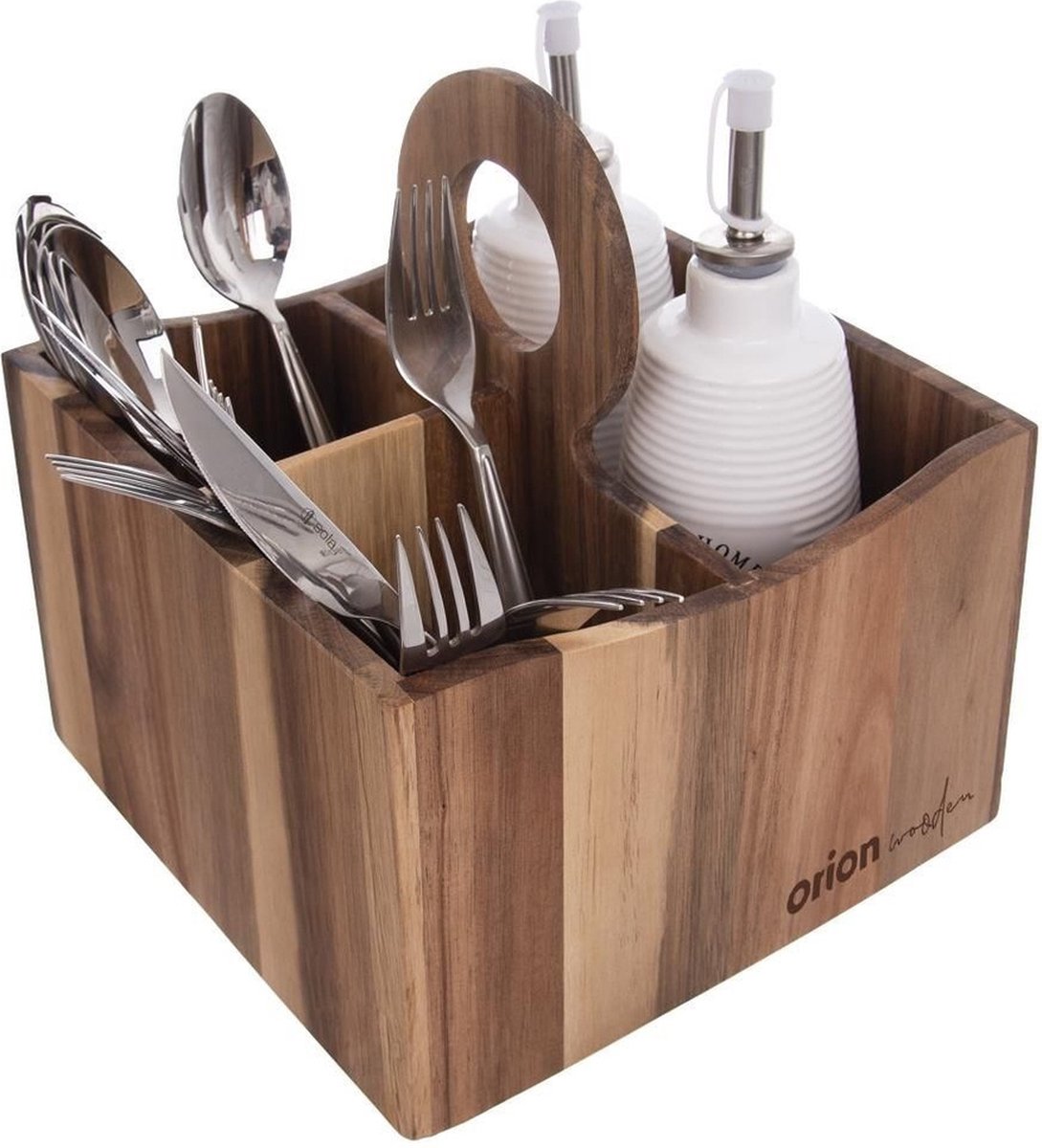 Orion group Saus Kruiden- en Bestekhouder Houten WOODEN Bestekbak Staand Keukengerei Houder Bestek Organizer Bestekstandaard Spatelpot Kruidenrek