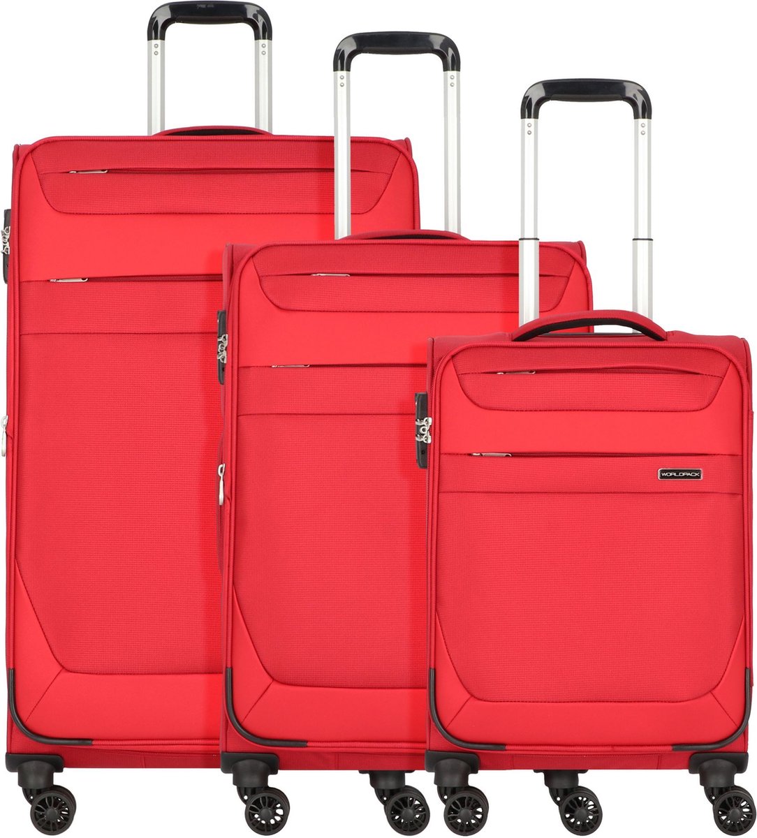 Worldpack Dublin 4 wielen Kofferset 3-delig met uitbreidingsplooi - Zachte bagage - TSA slot - feuerrot