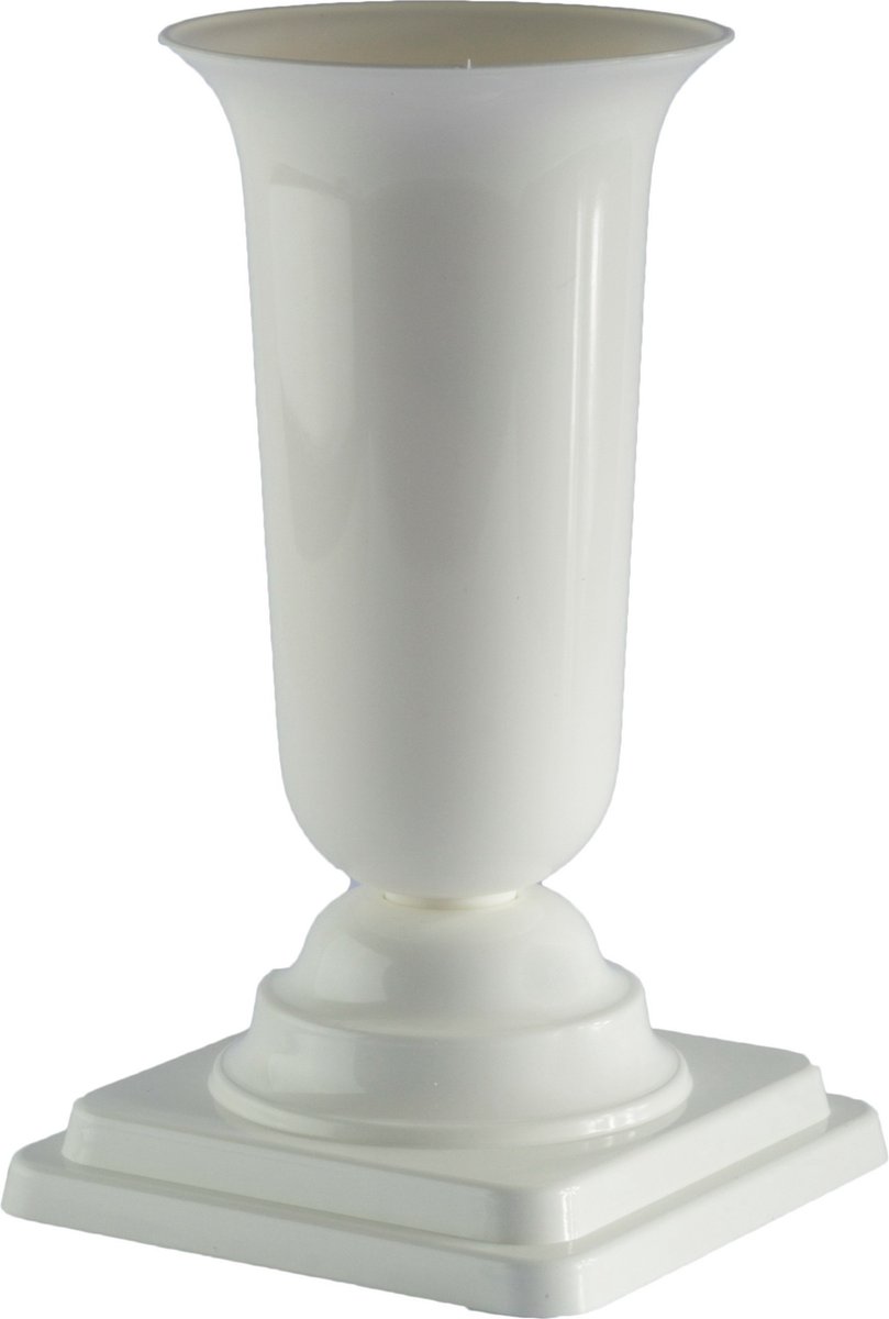 Form Plastic Grafvaas - kunststof - wit - H40 cm - decoratie - bloemenvaas voor op een herdenkingsplaats/kerkhof - op sokkel