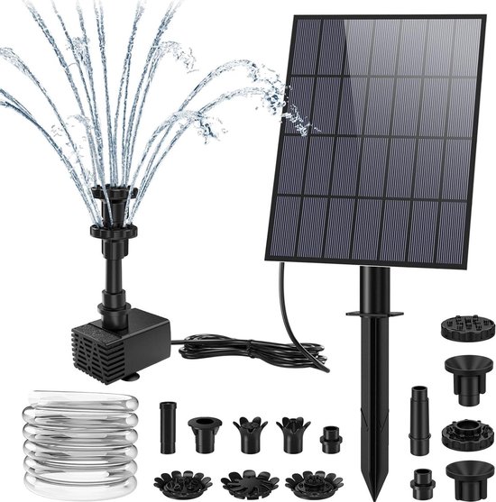 Fontein op zonne-energie 35 W upgrade vijverpomp - 15 m waterleiding - vaste palen - 8 fonteinstijlen - waterpomp voor tuin vijver vogelbad