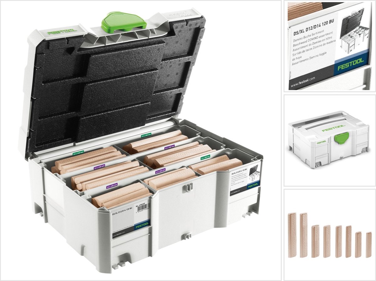 Festool Domino XL Sort. DS/XL D12/D14 Deuvel Beuken 128 st. BU in systainer ( 498205 )