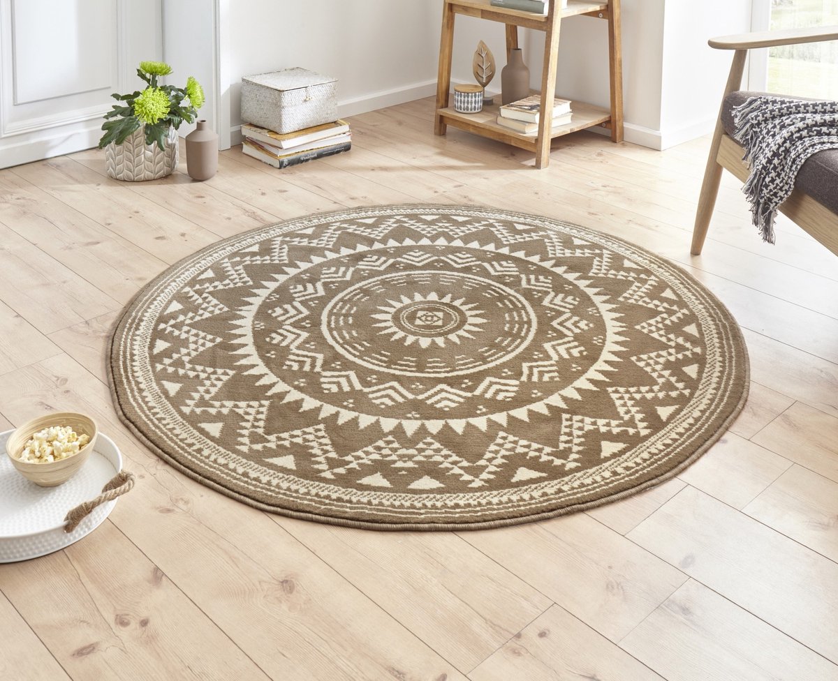 HH Flycarpets Rond Laagpolig Vloerkleed Valencia Bruin 200x200 cm