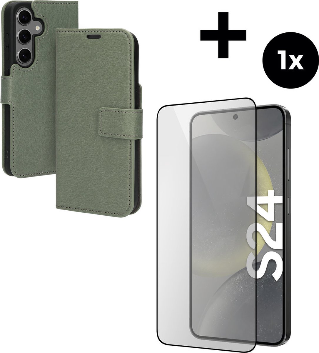 Mobiparts Classic Wallet hoesje geschikt voor Samsung Galaxy S24 met 1 Screenprotector van Gehard Glas - Groen