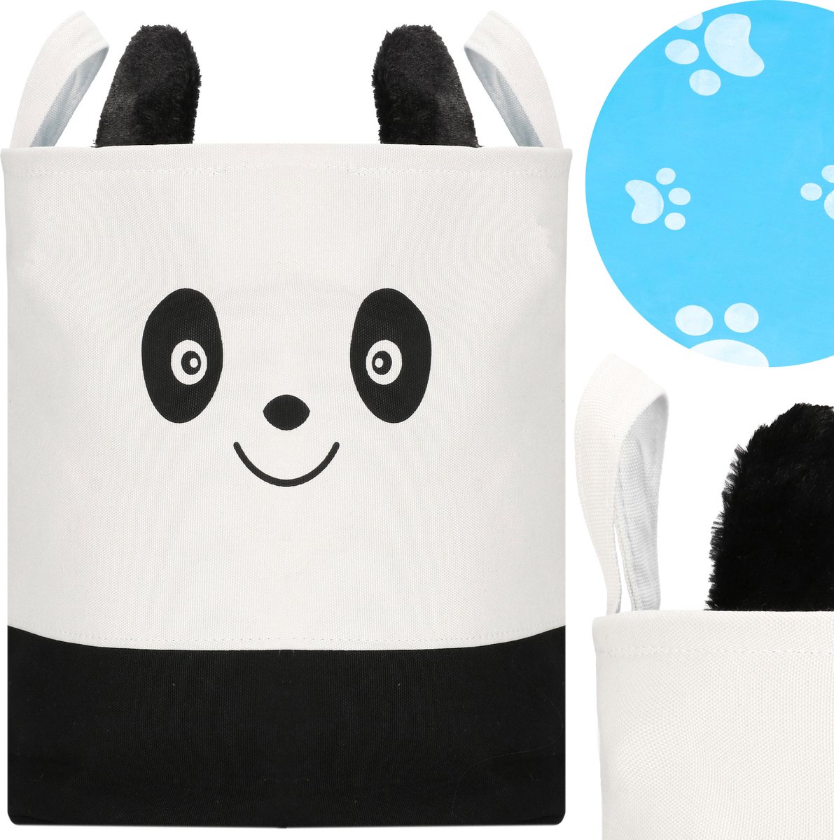 Springos Opbergmand - Speelgoedmand - Kledingmand - Organizer - Deksel - Panda - Handvatten
