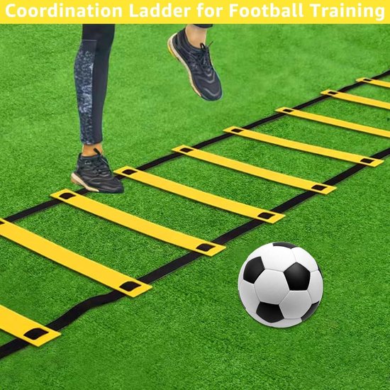 Échelle D'Agilité 6m + 12 Cônes + 4 Piquets - Entraînement Football - Fitness Et Coordination