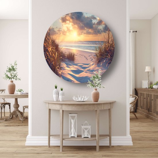 décoration murale ronde plage - cercle mural paysage - Décoration murale ronde coucher de soleil - Décoration murale chambre d'enfant - Tableau rond - Décoration salon cercle mural forex 90x90 cm