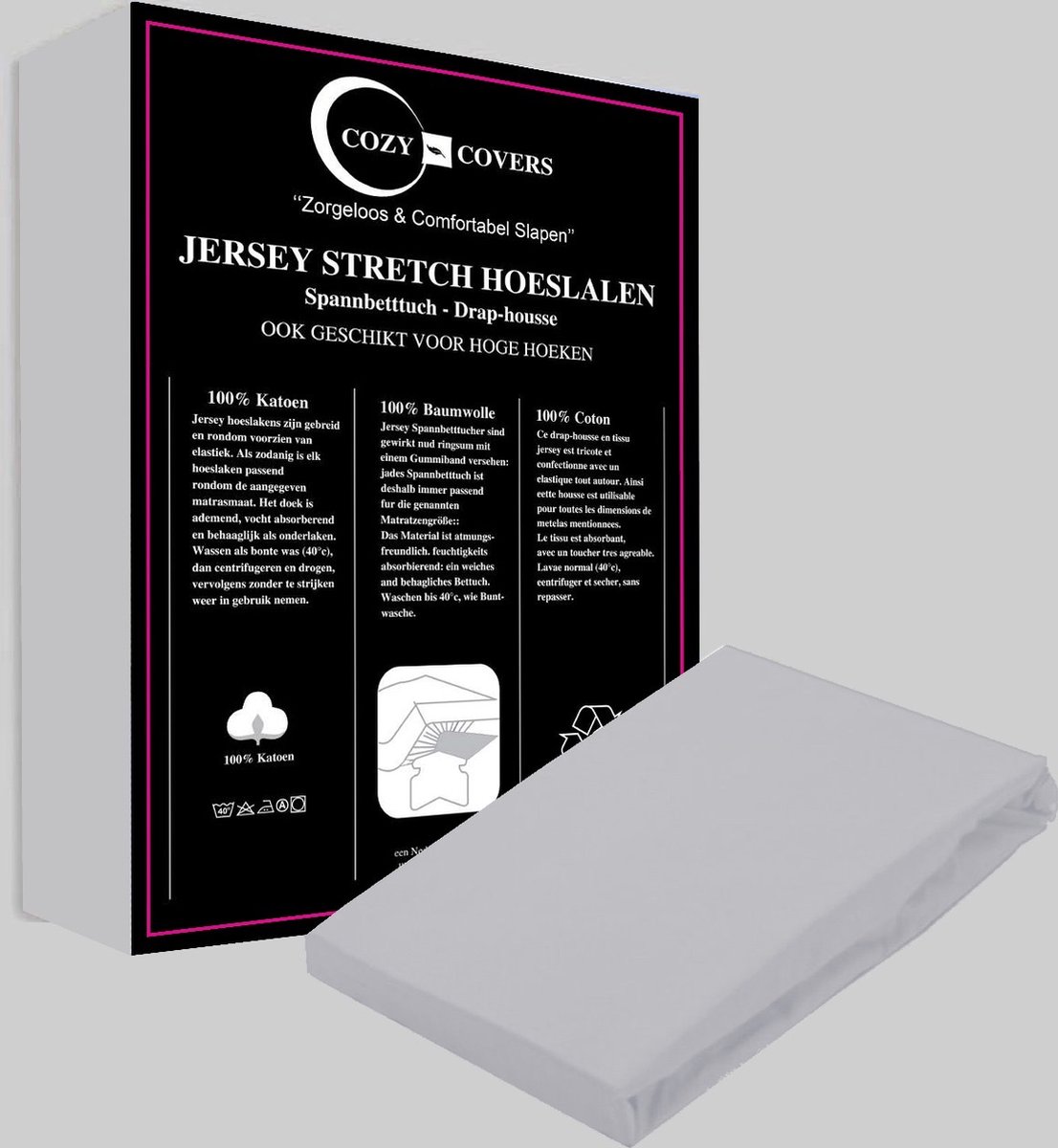 Cozy covers Jersey hoeslaken 100% katoen 90x200 cm - rondomelastiek + 30 cm matrasdikte - Grijs