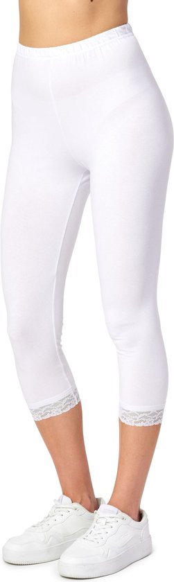 Merry Style MS-MS10-224-LE Dames Capri Leggings met Kant - Sport - Vrijetijdsbroek - 3/4 Lengte - Katoen - Wit - L