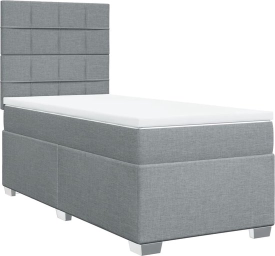 vidaXL - Boxspring - met - matras - stof - lichtgrijs - 90x200 - cm