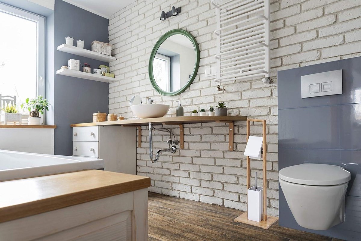WC set van bamboe en MDF wit - 30 x 21 x 82 cm. met soft-close systeem