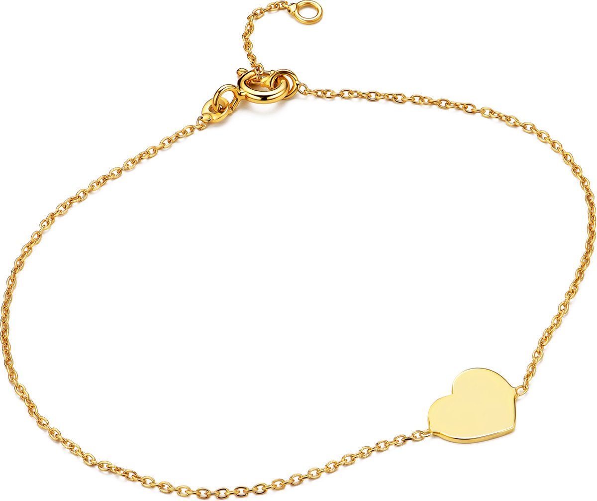 Miore Pure Armband Dames - 9 Karaat - Hart Bedel - Elegente Schakelarmband - Kleur Geelgoud - 18 cm