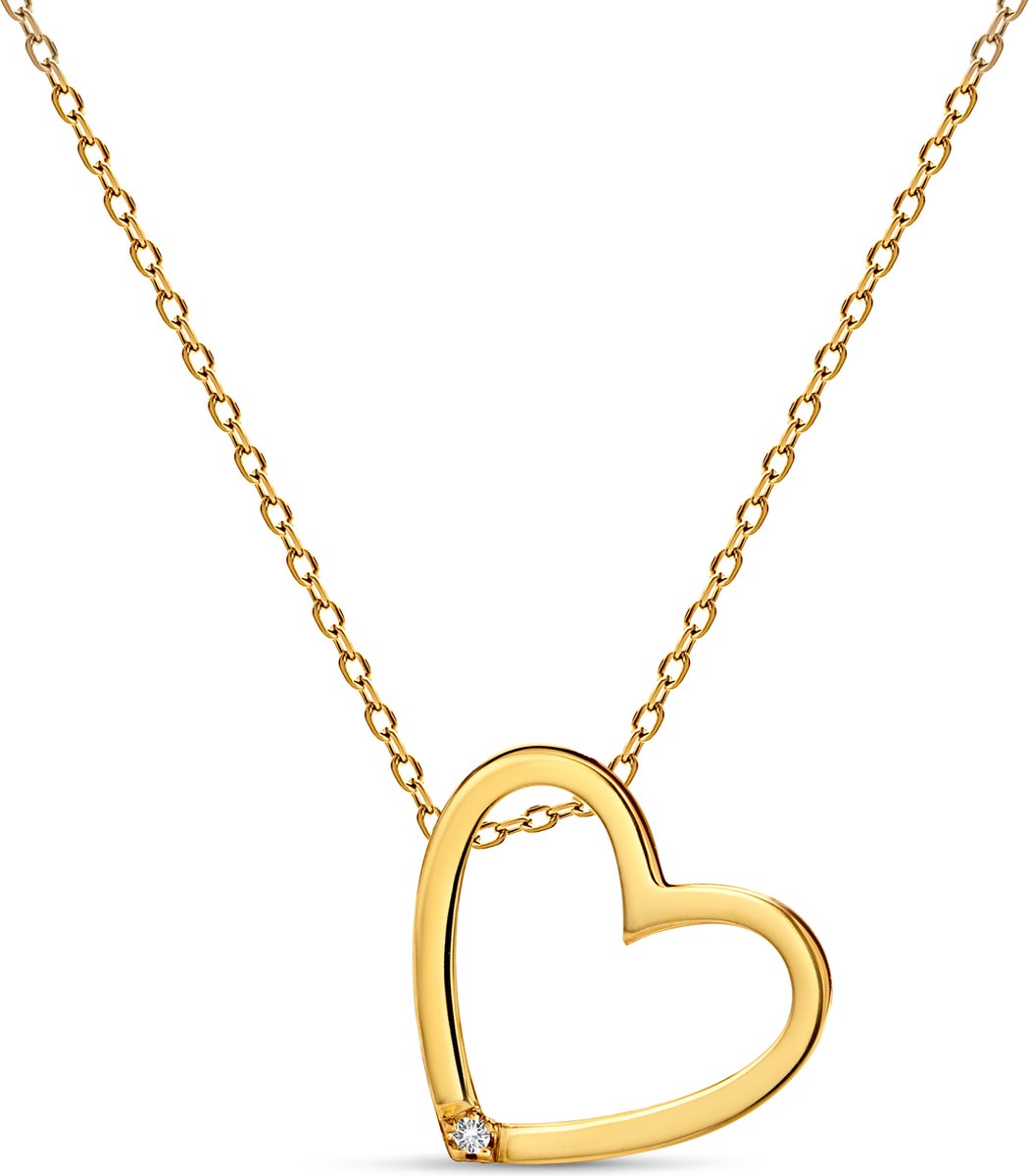 Miore Pure Collier Ketting - 9 Karaat - Kleur Geelgoud - Met Diamant - Handgemaakte Sieraden - Met Hanger - Elegante Dames Sieraden - 45 cm