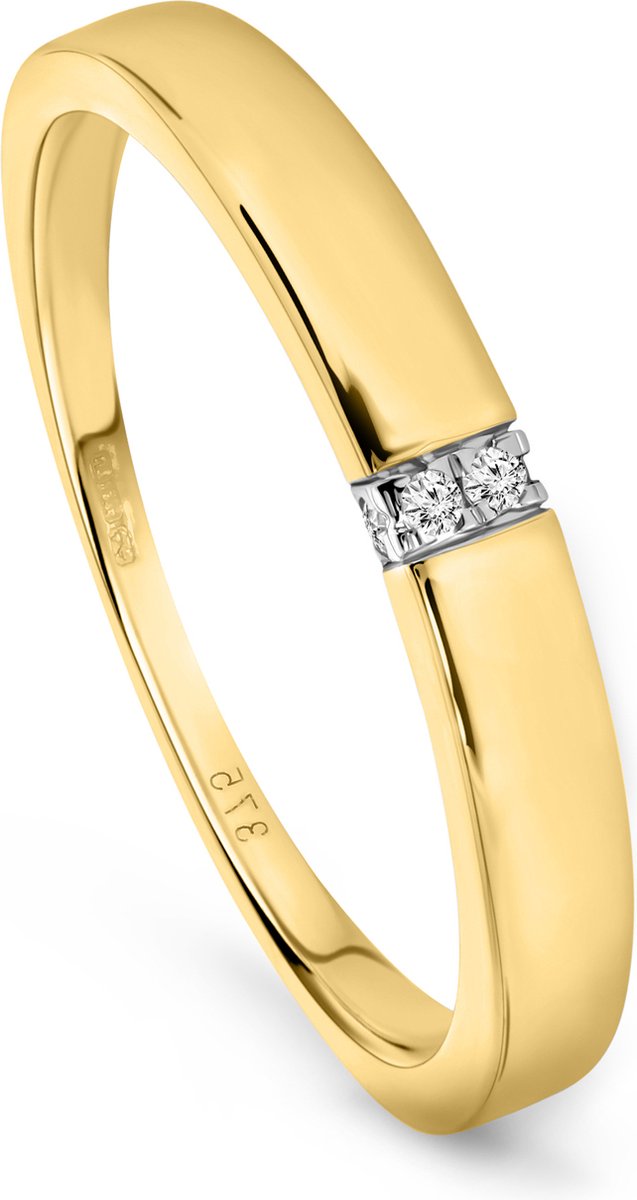 Miore Pure Ring Dames - 9 Karaat - Goudkleurig - Met Diamanten - Handgemaakt - Trouwring - Maat 50