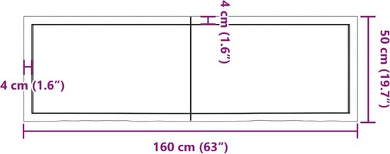 The Living Store Plateau de table 160x50x(2-4)cm eikenhout traité marron foncé - Plateau de table en chêne - Chêne Massief - Remplacement de plateau de table - Table basse - Table à manger