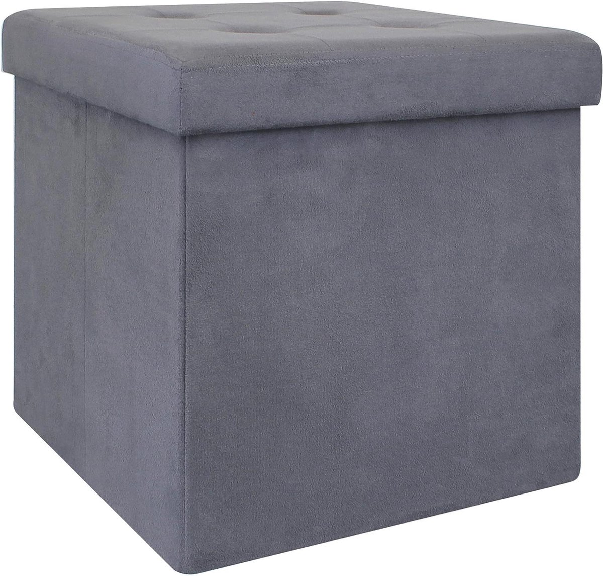 Pouf Coffre de Rangement Pliable Carré Suédine - Gris Foncé - H38 x 38 x 38 cm