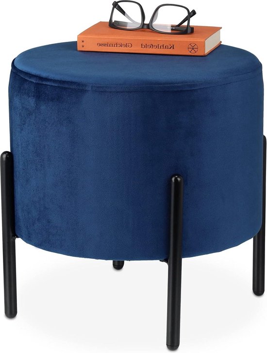 QUVIO Poef met vier metalen poten - Velvet - Vintage roze | Leen Bakker