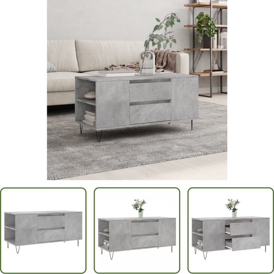 Foto: The living store salontafel betongrijs 102 x 44 5 x 50 cm stevig tafelblad en voldoende opbergruimte