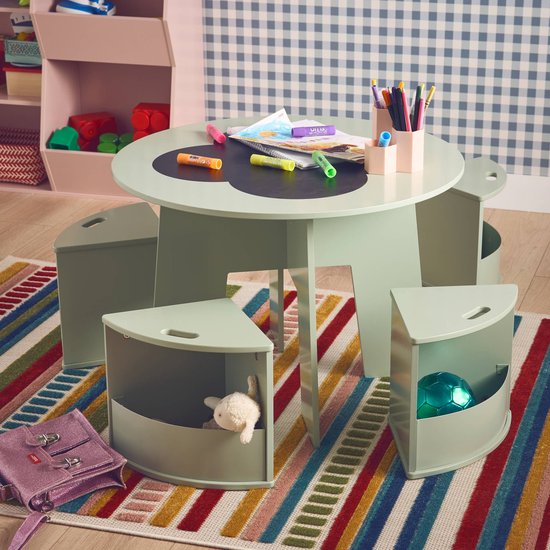 sweeek - Kindertafel en 4 stoelen met leisteen effect en opbergruimte van Sweeek — afbeelding 2