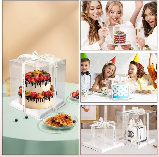 Lot De 10 Boîtes à Gâteaux De 25,4 X 25,4 X 20,3 Cm, Boîtes De Boulangerie Avec 10 Planches à Gâteau Rondes, Boîte à Pâtisserie Avec Fenêtre, Boîtes à Biscuits Blanches, Boîtes