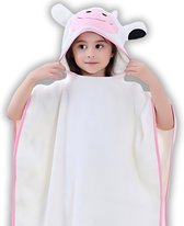 BoefieBoef 2-in-1 Koe Dieren Badponcho & Badlaken voor Baby's, Peuters en Kinderen 1 tot 7 jaar – Eco Bio Katoen – Speelse en Comfortabele Zwemponcho - Deken - Badcape - Wikkeldeken - Roze