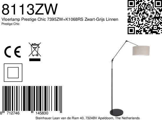 Steinhauer vloerlamp Prestige chic - zwart - - 8113ZW