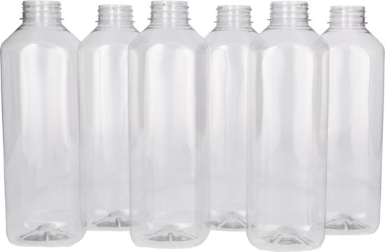 5x HDPE Plastic Flessen 1000 Ml Met Zwarte Schroefdop - Vierkante Lege Flessen Voor Opslag En Transport
